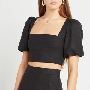 O.p.t Women's Elegant Black Puff Sleeve Crop Top